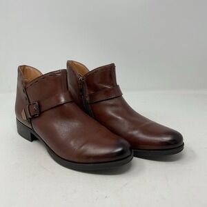 Bussola Ankle Boots Savin Womens 40 US 9 Brown Leather Buckle Side Zip Bootie